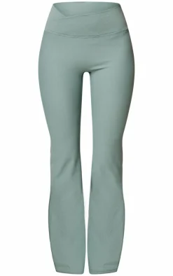 Sea Green Active Rib Cross Waist Yoga Pants