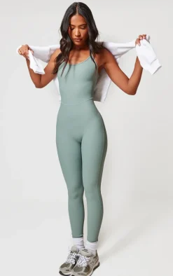 Sea Green Active Rib Long Gym Unitard