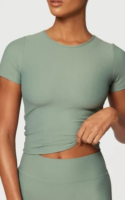 Sea Green Active Rib Short Sleeve Gym Top