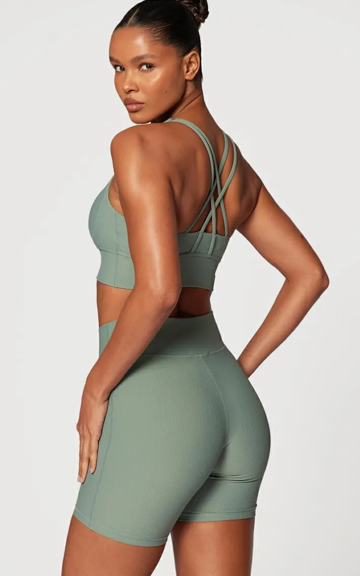 Sea Green Active Rib Strappy Back Sports Bra