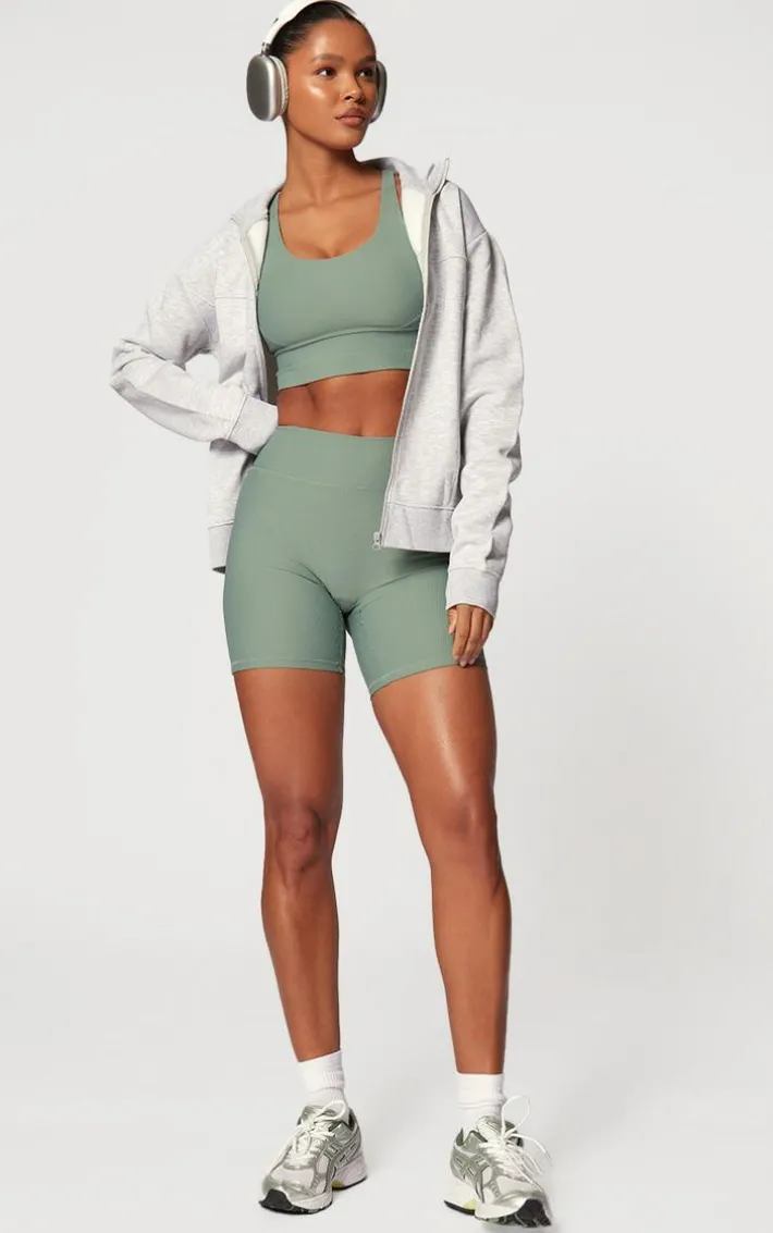 Sea Green Active Rib Strappy Back Sports Bra