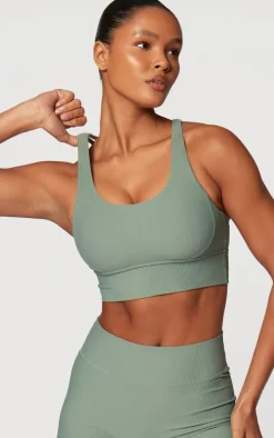 Sea Green Active Rib Strappy Back Sports Bra