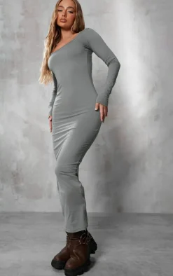 Sea Green Cotton Scoop Neck Long Sleeve Midaxi Dress