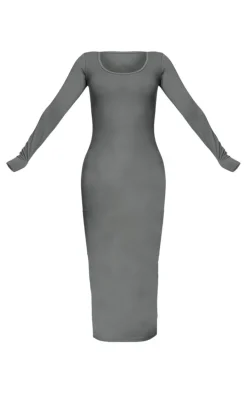 Sea Green Cotton Scoop Neck Long Sleeve Midaxi Dress