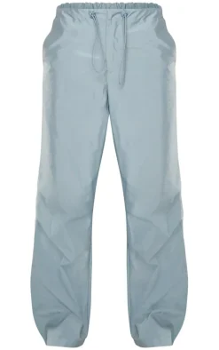 Sea Green Nylon Low Rise Drawstring Tie Waist Cargos