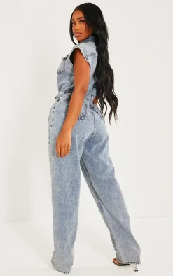 Shape Acid Blue Wash Sleeveless Rigid Denim Jumpsuit