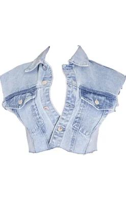 Shape Acid Blue Washed Denim Raw Hem Edge Cropped Jacket