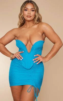 Shape Aqua Textured Ruched Side Bodycon Skirt