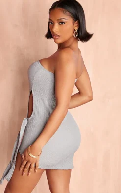 Shape Ash Grey Textured Tie Detail Bandeau Dress