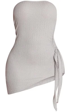 Shape Ash Grey Textured Tie Detail Bandeau Dress
