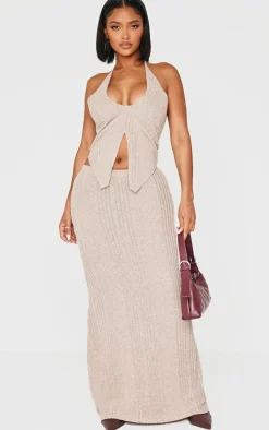 Shape Beige Brushed Rib Fishtail Maxi Skirt