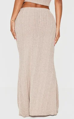 Shape Beige Brushed Rib Fishtail Maxi Skirt
