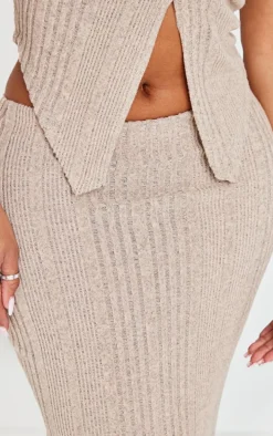 Shape Beige Brushed Rib Fishtail Maxi Skirt