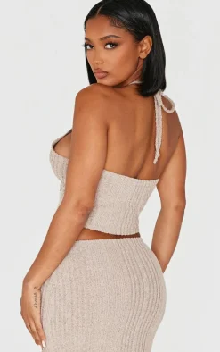 Shape Beige Brushed Rib Halter Neck Top