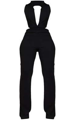 Shape Black Bandage Halterneck Backless Wide Leg Jumpsuit