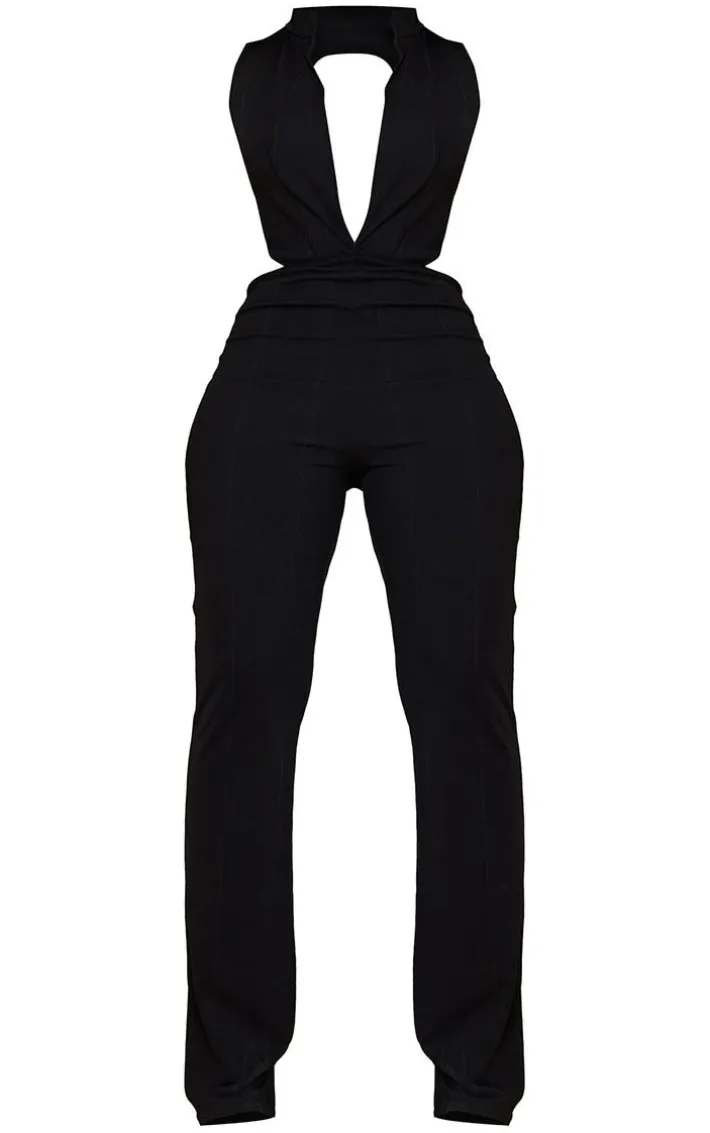 Shape Black Bandage Halterneck Backless Wide Leg Jumpsuit