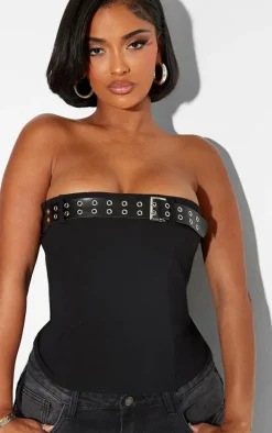 Shape Black Bengaline Buckle Detail Corset