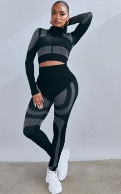 Shape Black Branded Contour Zip Long Sleeve Gym Top