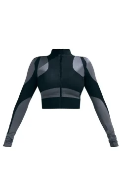 Shape Black Branded Contour Zip Long Sleeve Gym Top