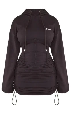 Shape Black Branded Corset Detail Hooded Sweater Dress