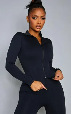 Shape Black Branded Double Zip Gym Top