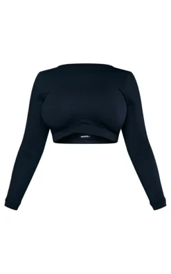 Shape Black Branded Open Back Long Sleeve Gym Crop Top