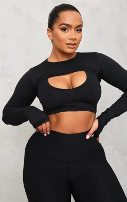 Shape Black Brushed Cotton Branded Active Overlay Crop Top