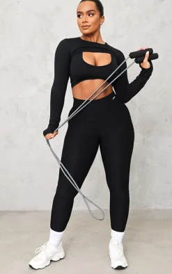 Shape Black Brushed Cotton Branded Active Overlay Crop Top