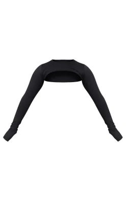 Shape Black Brushed Cotton Branded Active Overlay Crop Top