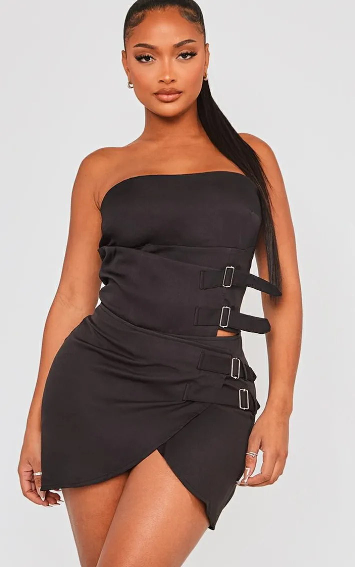 Shape Black Buckle Detail Woven Corset