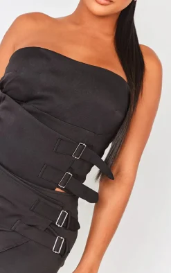 Shape Black Buckle Detail Woven Corset