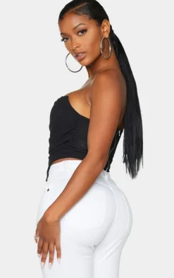 Shape Black Chiffon Ruched Corset Crop Top