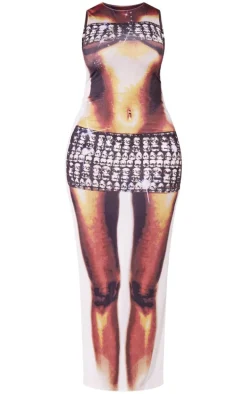 Shape Black Chunky Gem Bandeau And Skirt Body Print Racer Maxi Dress