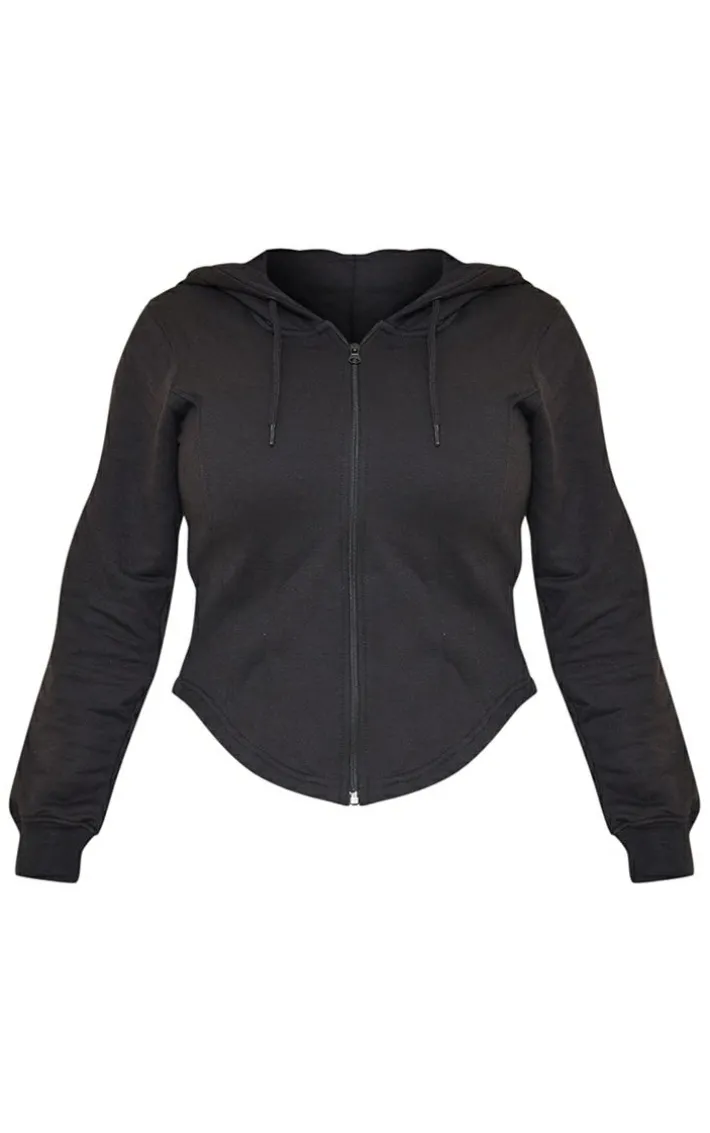 Shape Black Corset Detailed Zip Up Hoodie
