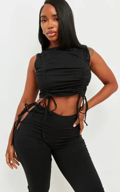 Shape Black Cotton Ruched Racer Longline Top