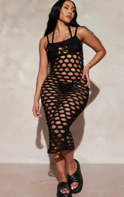 Shape Black Crochet Strappy Midi Dress
