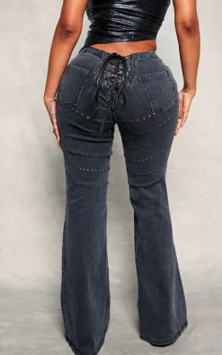Shape Black Denim Lace Up Back Flare Jeans