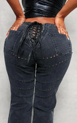 Shape Black Denim Lace Up Back Flare Jeans