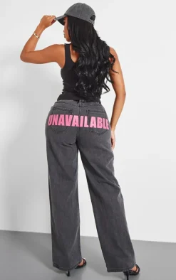 Shape Black Denim Unavailable Print Wide Leg Jeans