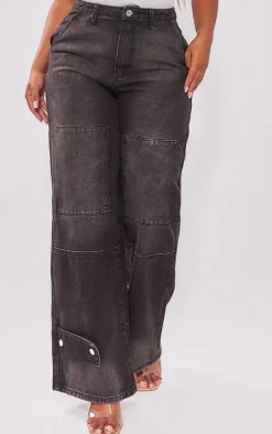 Shape Black Denim Utility Wide Leg Jeans