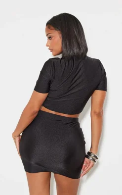 Shape Black Disco Sculpt Short Sleeve Crop Top