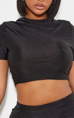 Shape Black Disco Sculpt Short Sleeve Crop Top