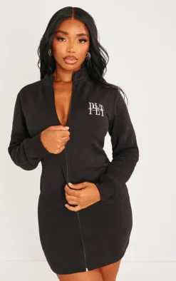Shape Black Embroidered Zip Through Sweater Dress