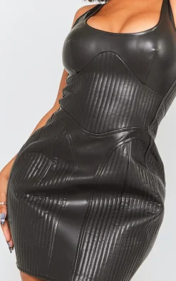 Shape Black Faux Leather Quilted Detail Bodycon Dress