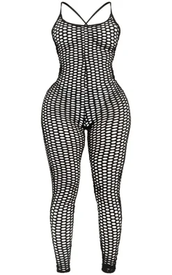 Shape Black Fishnet Strappy Jumpsuit