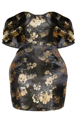 Shape Black Floral Bardot Bodycon Dress