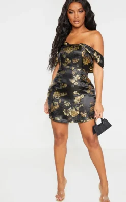 Shape Black Floral Bardot Bodycon Dress