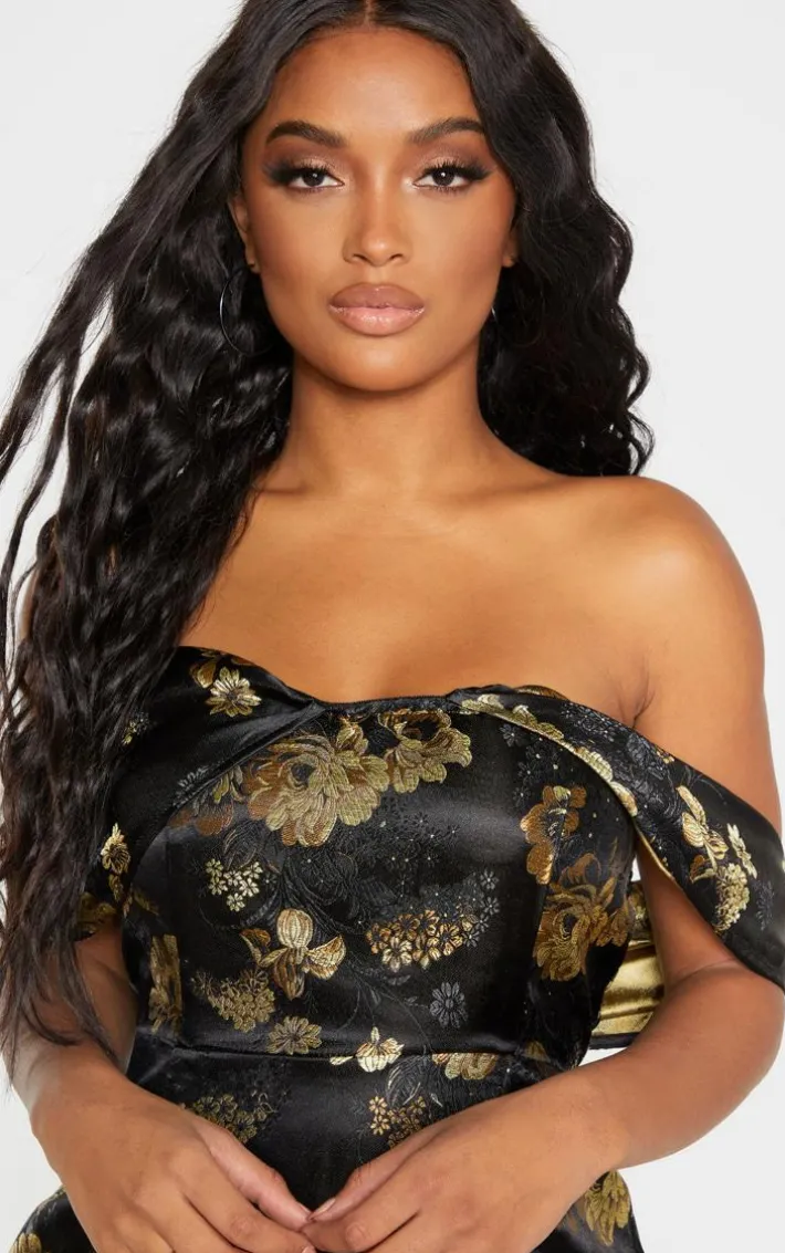 Shape Black Floral Bardot Bodycon Dress