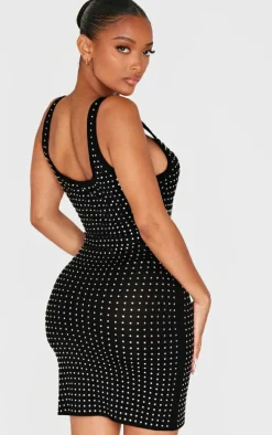 Shape Black Hot Fix Scoop Neck Mini Dress