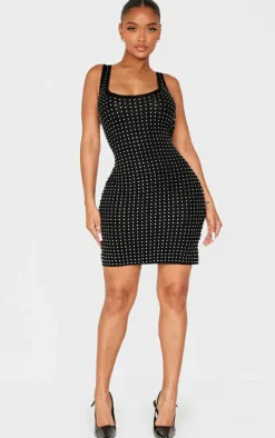 Shape Black Hot Fix Scoop Neck Mini Dress
